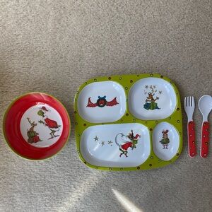 Pottery Barn Kids Grinch holiday Colorful Children's Dinnerware Set